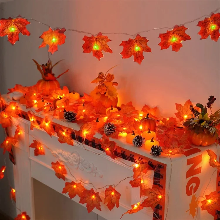 Fall Maple Leaf Garland LED Maple Leaves Fairy Lights Fall Garland Lights Waterproof Maple Leaf String Light