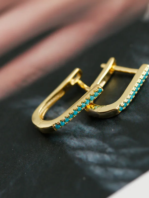 Women's S925 Sterling Silver Hoop Earrings U-Shape Light Luxury Blue Turquoise Charm with Gold Plating Fashion Jewelry