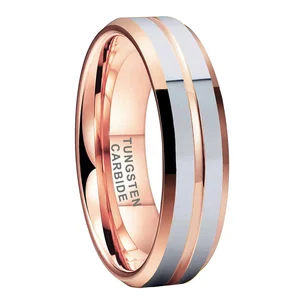 Coolstyle Jewelry 8mm Dropshipping Beveled Rose Gold Plated Tungsten Ring for Men Women Fashion Engagement Wedding Band