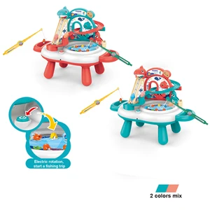 Kids Electric ABS Plastic Fishing Toys Music Slide & Rotary Fishing Reel Water Play Set with Battery Power for Ages 2-7