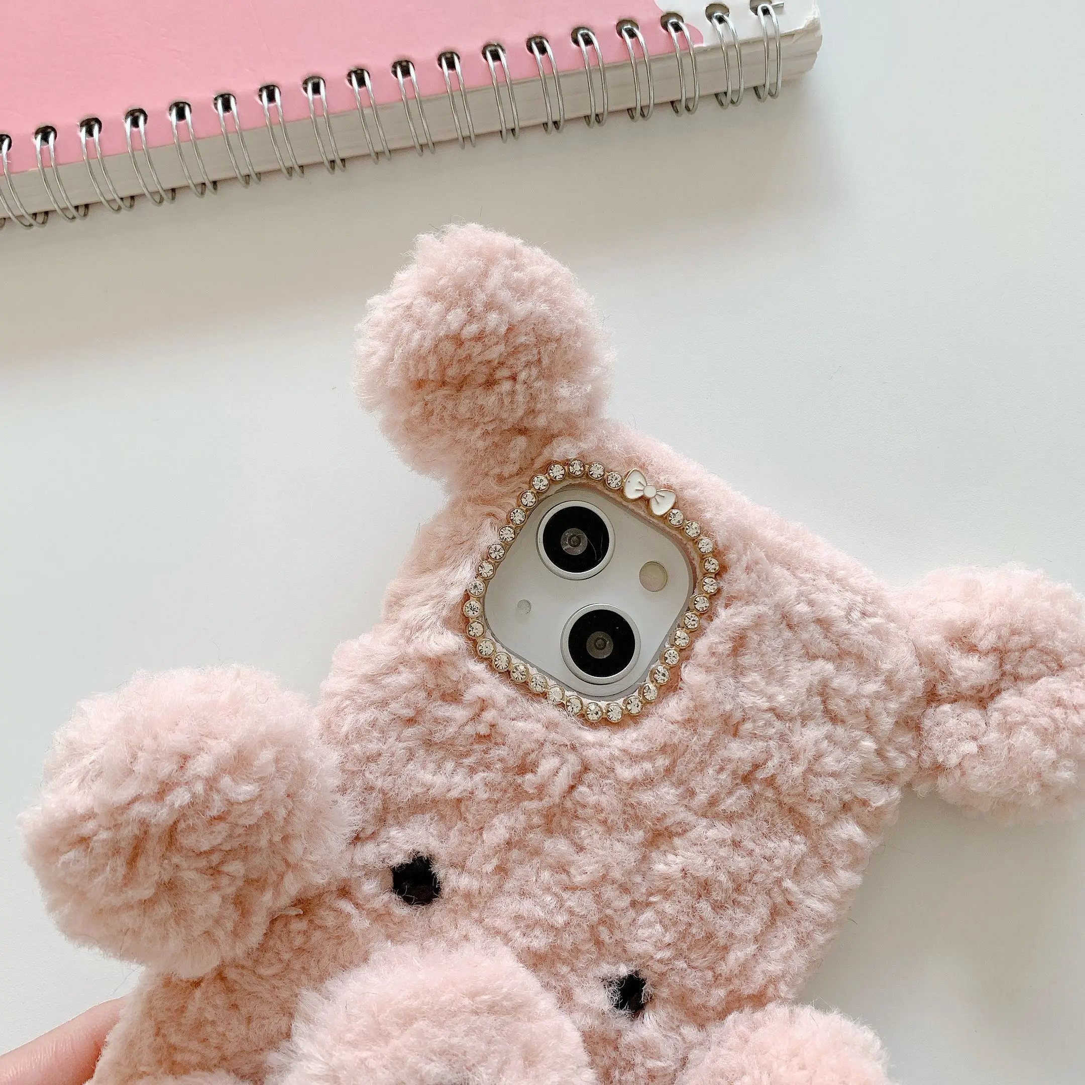 3D Bear Body Women Girl Diamond Shining Furry Plush Phone Case