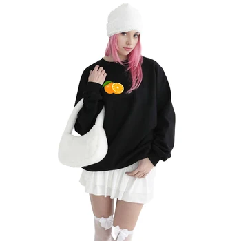 Long sleeve fruit print women's hoodie Fashion wool hoodie Creative pullover clothing Street loose sweatshirt women