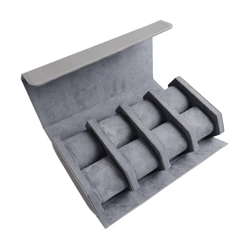 OEM/ODM Factory Gray Saffiano Real Leather Watch Roll Box Hexagonal Travel Storage Case Packaging for 8 Watches