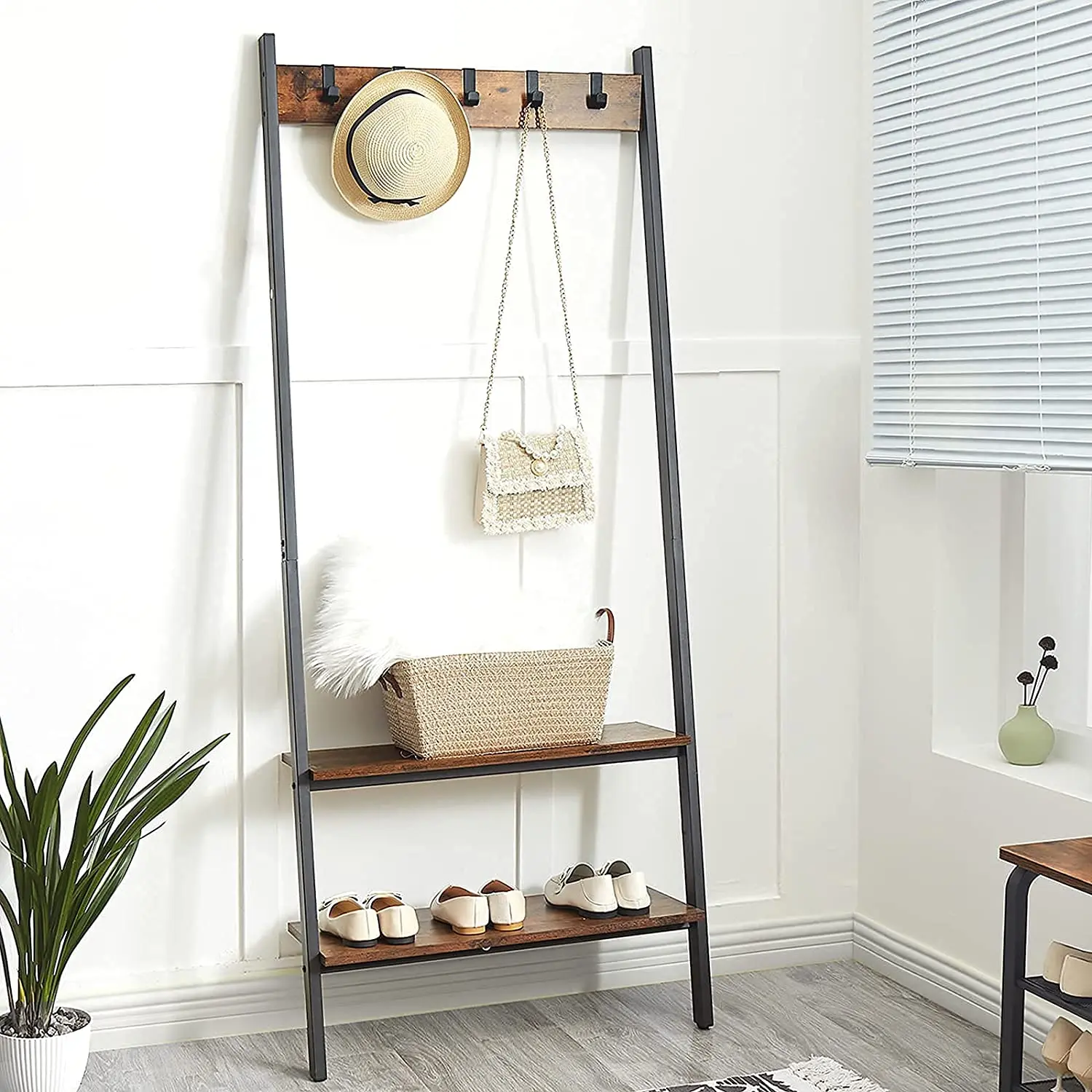 Вешалка для пальто Hall Tree, стойка для прихожей, вешалка для пальто, вешалка для пальто с 2 полками в прихожей, спальне, ванной