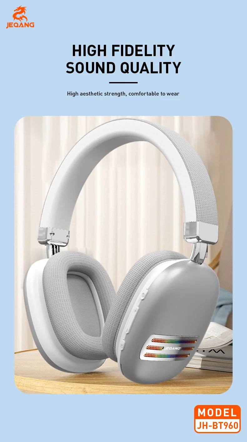Jeqang-960 True Wireless Stereo BT Headset On-Ear & Over-Ear Dynamic Gaming Headphones with TF FM Support for DJ Sports Travel