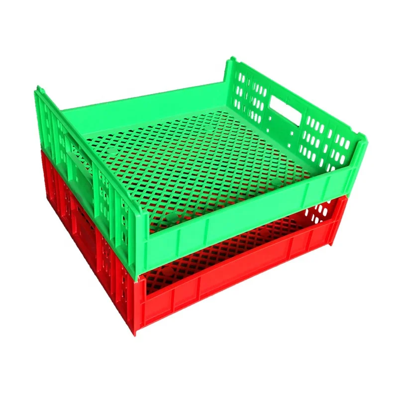 Blue Mesh Hygenic Stackable Plastic Bakery Australian Large Sturdy Folding Bread Crates Bread Tray for Bread Food Move