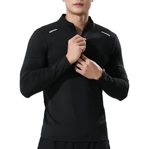 Men's Long Sleeve Sports Quarter Zip T-Shirt Lightweight Quick-Dry Polyester Custom Logo Workout