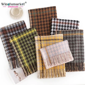 Custom logo Fashion Scarves Shawls Luxury Tassels Men Soft Faux Wool Warm Winter Houndstooth Pashmina Ethnic Scarf for Women