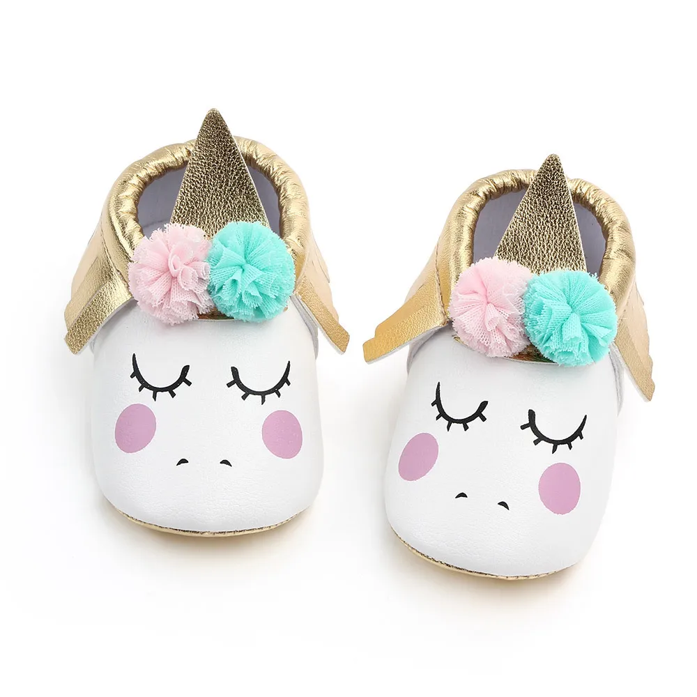 Hot Selling Lovely Cartoon Unicorn Baby Slippers Christening Loafers Shoes Baby Prewalker Shoes Toddler First Walker manufacture