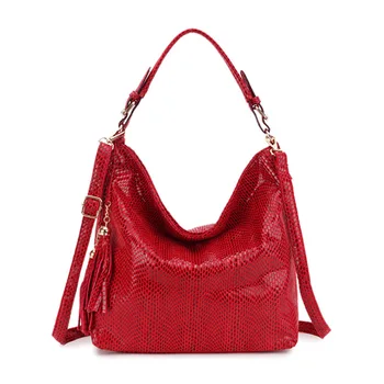 Surface Smooth Printed Snake Skin Tassel Ladies Bag Leather Hobo PU Bag Female