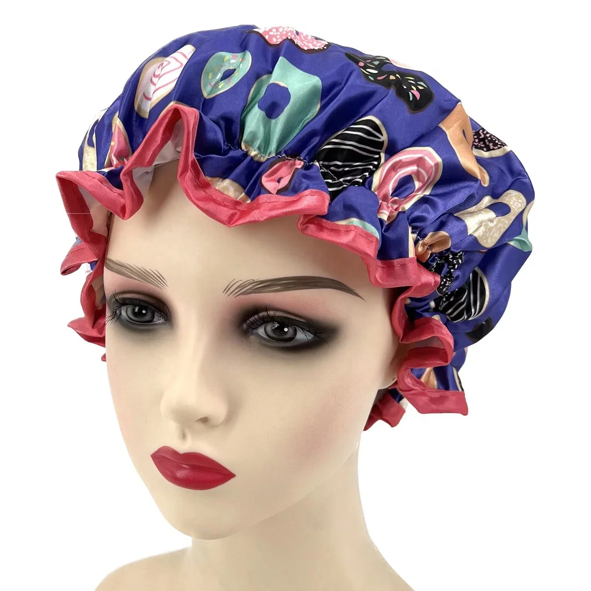 Двухслойные шапочки для душа из полиэстера и атласа с принтом