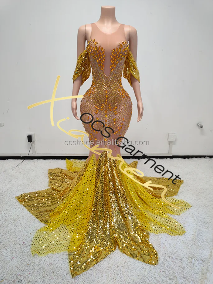Ocstrade Luxury Sequin Bling Rhinestone Bridesmaid Wedding Dress Gold  Beaded Diamond Elegant Wedding Dresses 2024 for Women