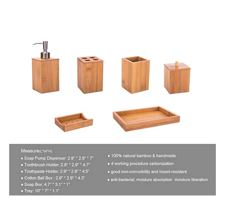 
Лидер продаж, профессиональный аксессуар для ванной из натурального бамбука по низкой цене, современный набор из 6 предметов 