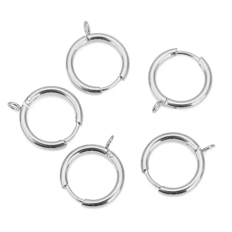Stainless Steel Huggie Earrings Hooks With Loop Ear Post Jump Ring For
