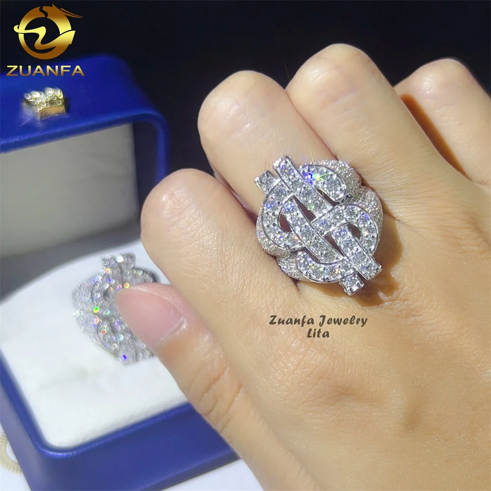 Bijouterie fine prix de gros hip hop argent riche bague en diamant