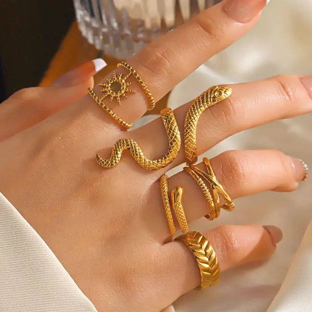 Korean Style Fashion Women Jewelry Accessories Gold Plated Chunky Beaded Triple Open Ring Stainless Steel Moon Star Sun Ring