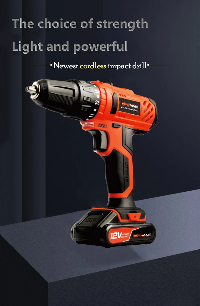 FIXMAN Industrial 12V Portable Power Battery Tools Varied Speed Screwdriver  Drill Set