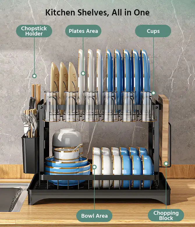 Joybos Dish Drying Rack Dish Rack With Extra Drying Mat 2tier Dish