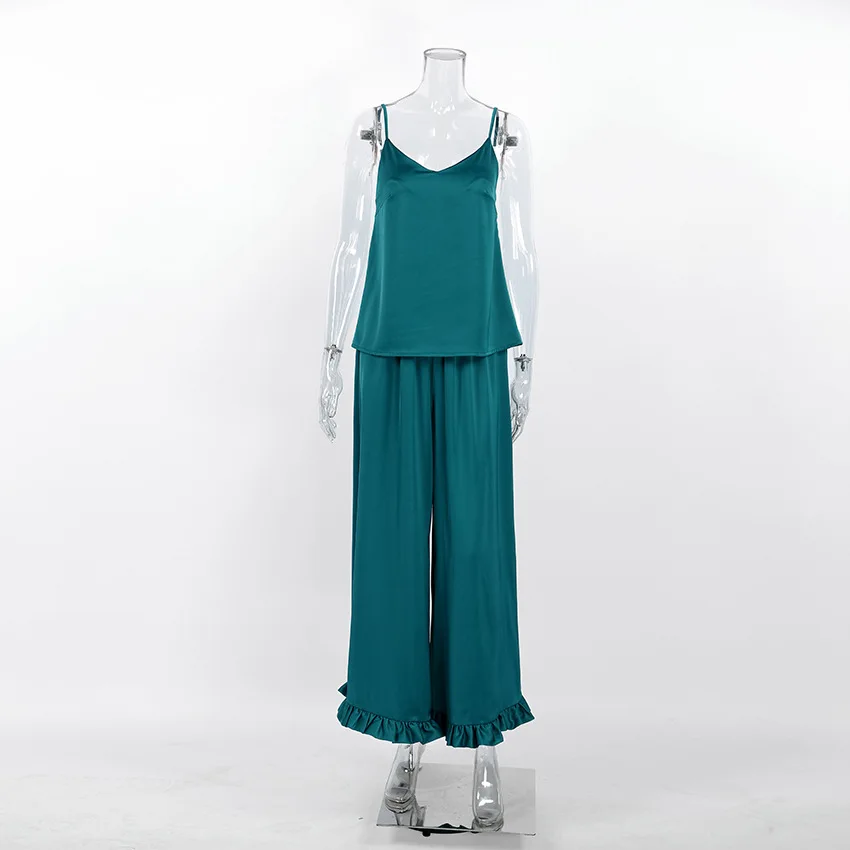 Elegant Satin Sleepwear Long Sleeve Ruffle Trim Homewear 2026 — detail