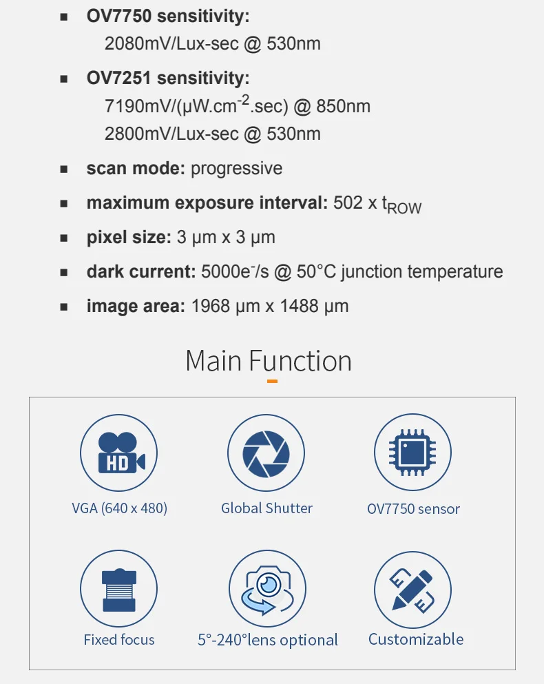 DGZX High definition 0.3MP VGA 100 frame OV7750 global exposure RGB scanning intelligent wearable camera module插图3