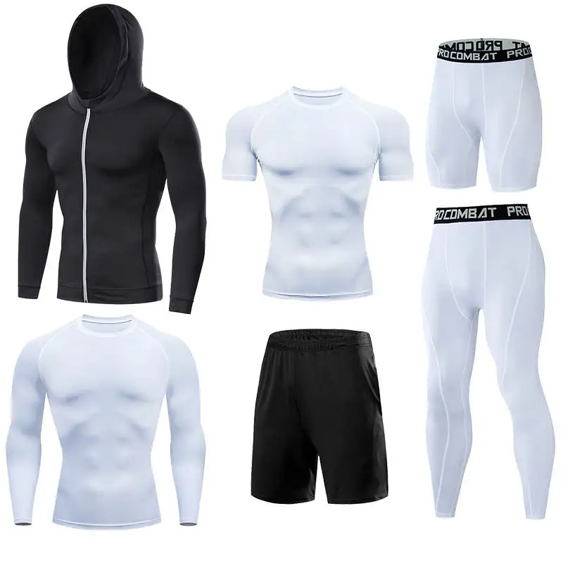 Compression 7 Pieces Sets High Quality Men Quick Dry  Polyester Sports Track Suit Training Sportswear Sports Suit