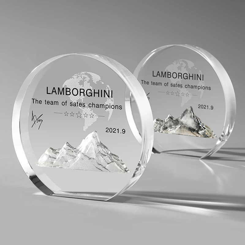 Custom Crystal Trophy Embedded with Iceberg Design for Corporate Awards and Recognition