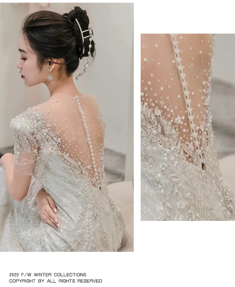 2022 Wholesale Luxury Silver Beaded Wedding Dress With Unique Mermaid ...