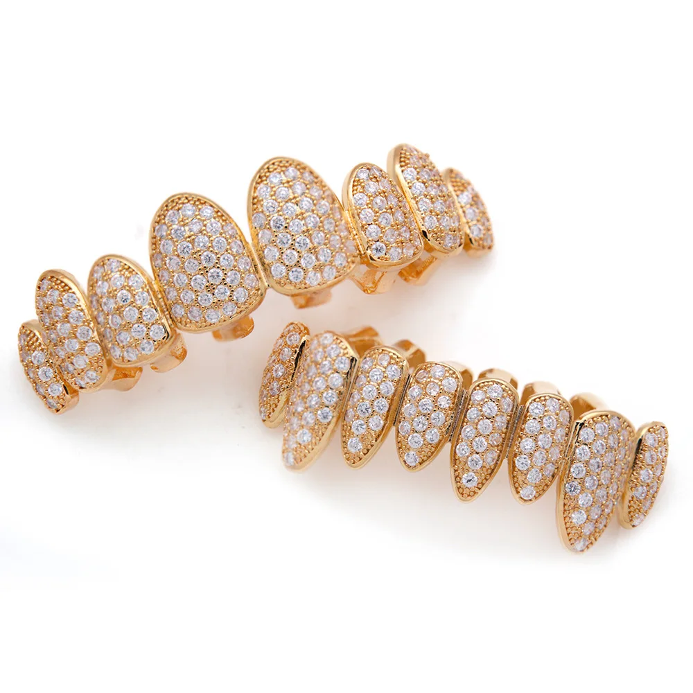 Eight Teeth Grillz Rapper Hip Hop Zircon Grillz Teeth 18K