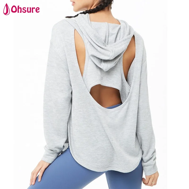 Split Hem Blank Sports Hoodies Women 