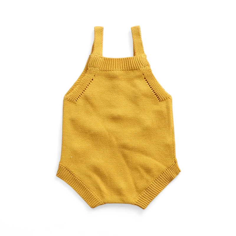 Оптовая продажа, 100% хлопковая летняя одежда для младенцев, однотонный трикотажный комбинезон с подтяжками, Детский комбинезон унисекс без рукавов