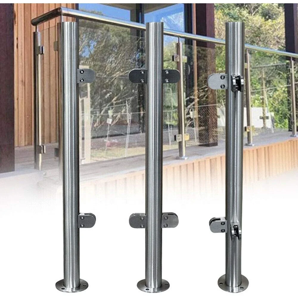 90110cm高玻璃栏杆栏杆柱玻璃不锈钢杆扶手花园围栏银 (90cmmid柱)