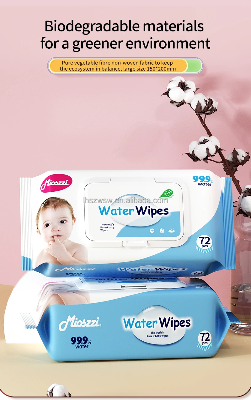 Mioszzi Baby Wet Wipes Biodegradable 99.9 Pure Water Unscented