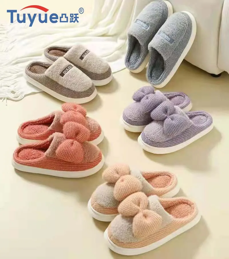 Зимние шлепанцы для влюбленных, лидер продаж 2021, семейные хлопковые тапочки с мехом и бантом для использования в помещении