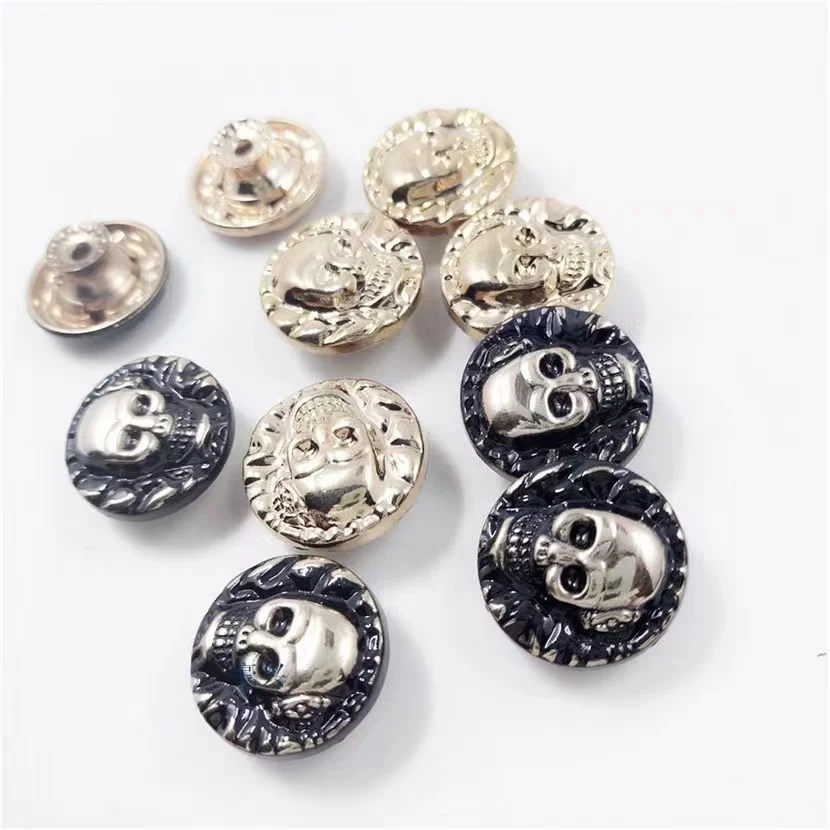 Metal Ghost Head Skull Grease Button Custom Logo New Design Luxury Gold Metal Zinc Alloy Garment Denim Jeans Button