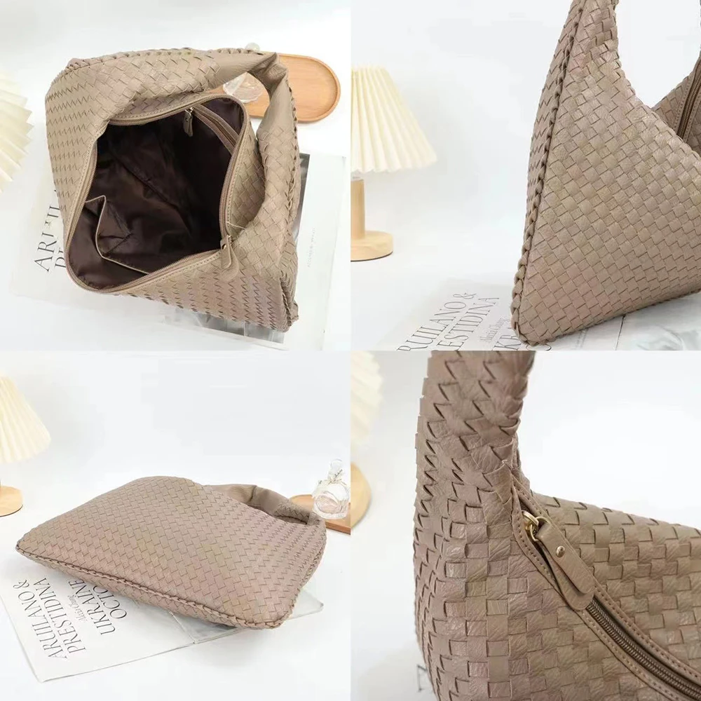 Fashion Soft Weave Braided Ladies Handbags Women Hobo Bag  PU Leather Shoulder Bags