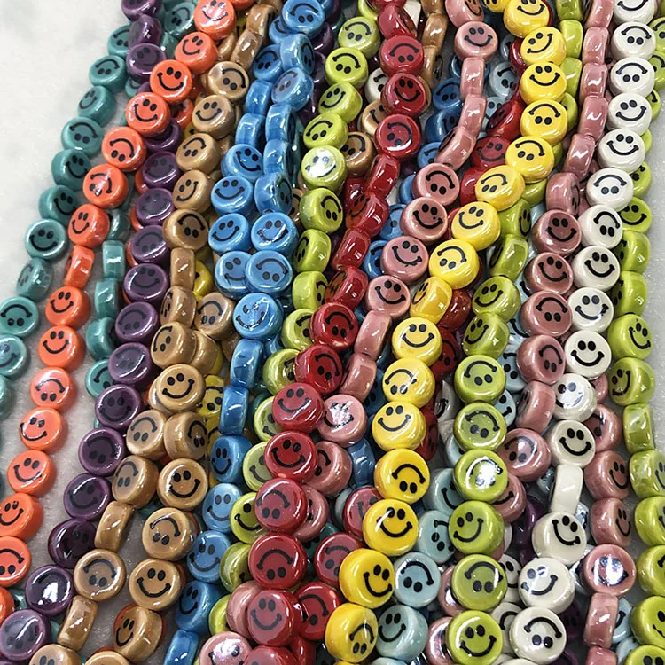 CC1897 Hand Painted Multicolored  Beads Ceramic Porcelain Happy Double  Face Beads Chinoiserie China Style