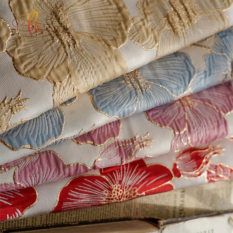 Модная 2024 высокое качество 3D серебряные цветы узор жаккардовая парча дизайнерская парчовая ткань для одежды