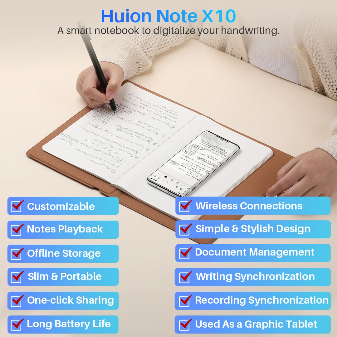Huion Note Digital Handwriting Drawing Recognition Digital Electronic Smart Notebook with Pen Portable Wireless Notebook X10