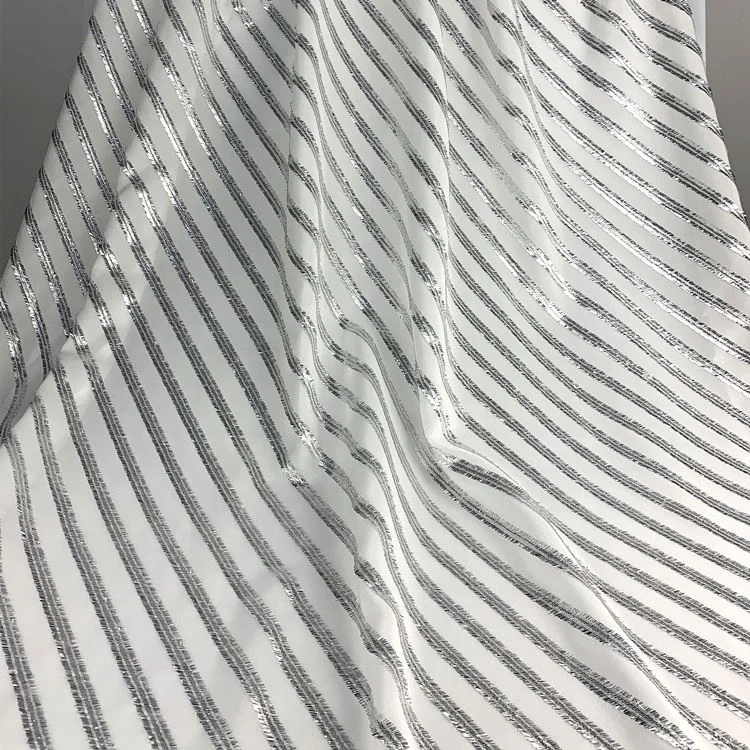 Шелковый жоржет с серебристым металлическим жаккардовым полотном шелковая шифоновая люрексная ткань