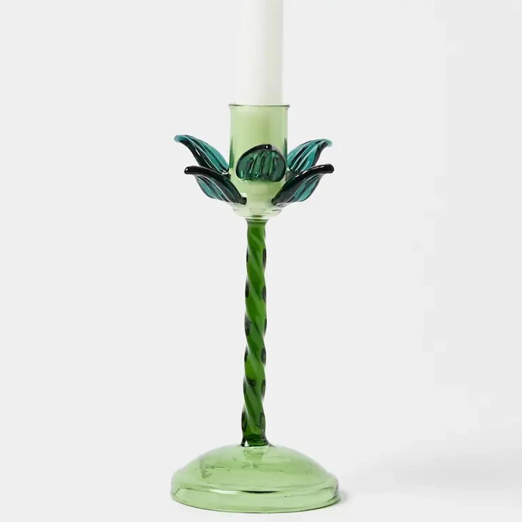 Custom Made Handcrafted Colored Palm Tree Glass Candlestick Holder With 