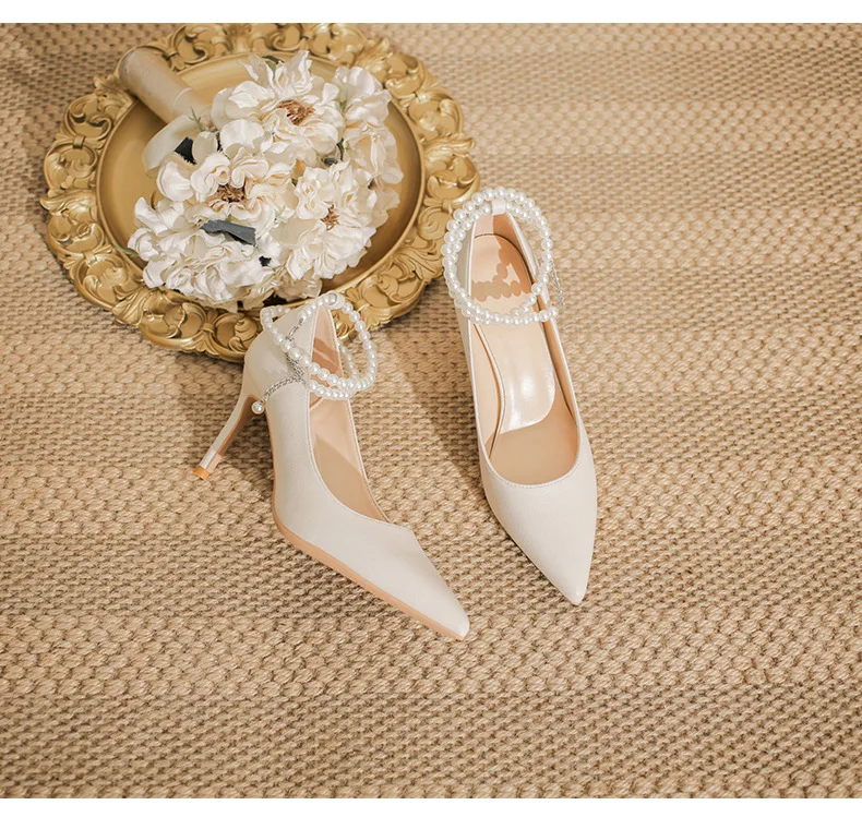 Elegant Rhinestone High Heel Shoes for Women - Comfortable Slip-On Pumps  with Thin Heels and Closed Toe Design.