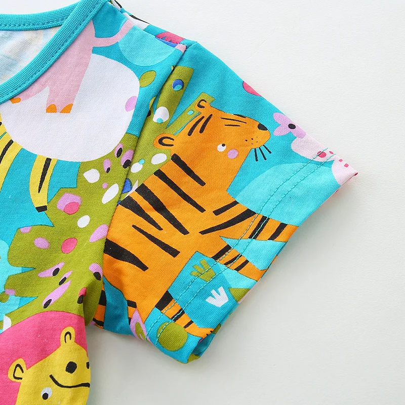 ZX-2108 Dress Cartoon Animal Print Princess Dress Round Neck