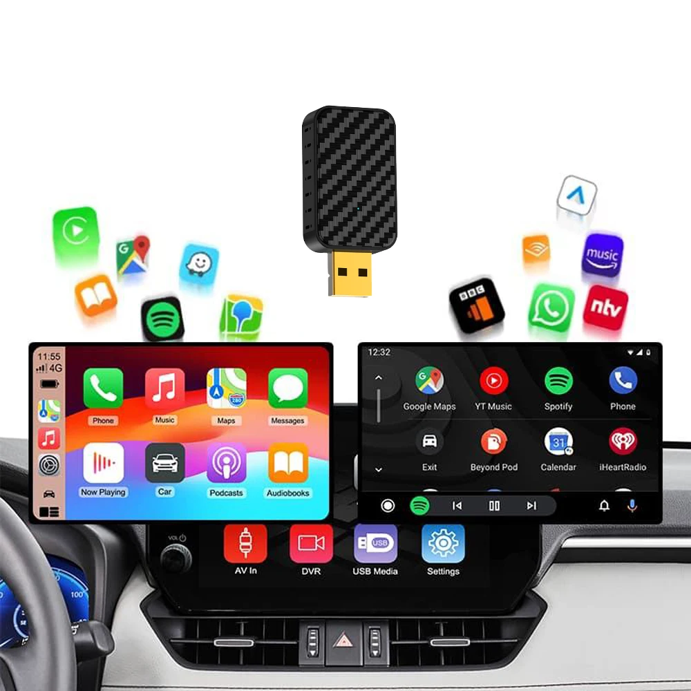 2-in-1 Mini Wireless CarPlay & Android Auto Adapter Dongle - 5G WiFi, Bluetooth, USB