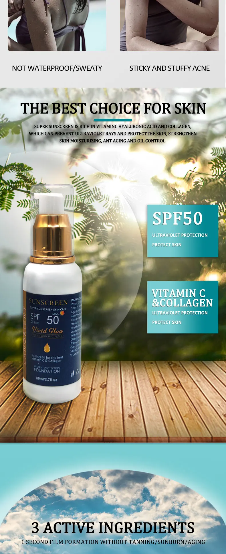 Private Label Oem Vitamin C Spf 50 Sunblock Sunscreen Moisturizer