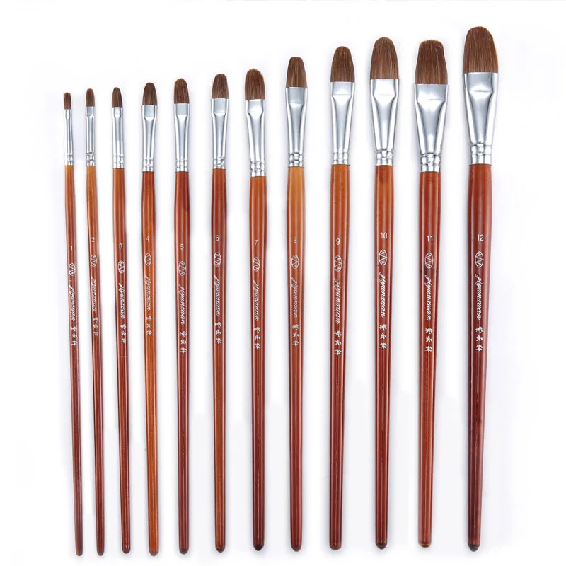 12 шт. художественная живопись filbert wolf weasel волосы краска набор круглых