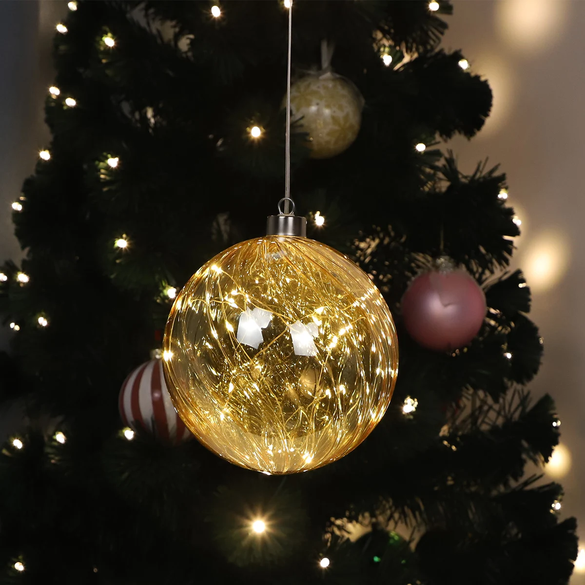 Wholesale Hanging Decorative Glass Led Glowing Ball For Xmas Holiday Home Decoration