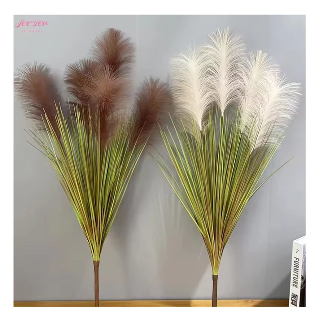 Wholesale High Quality Real Touch Five-Headed Reed Artificial Plants And Flowers Pampas Grass Home Wedding Event Decoration.