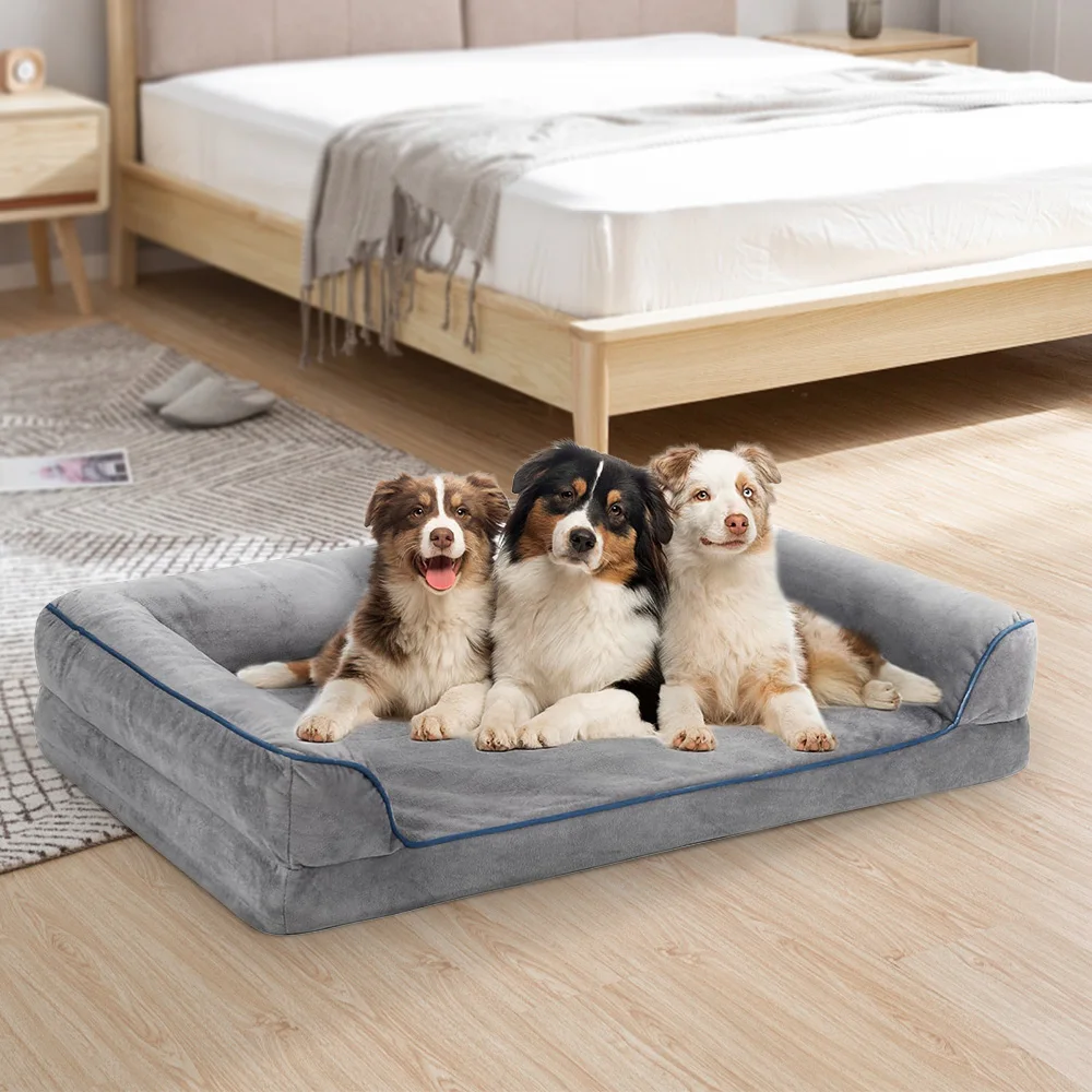 Wholesale soft faux fur xl xxl heavy duty extra large orthopedic egg crate memory foam pet dog sofa bed with sides