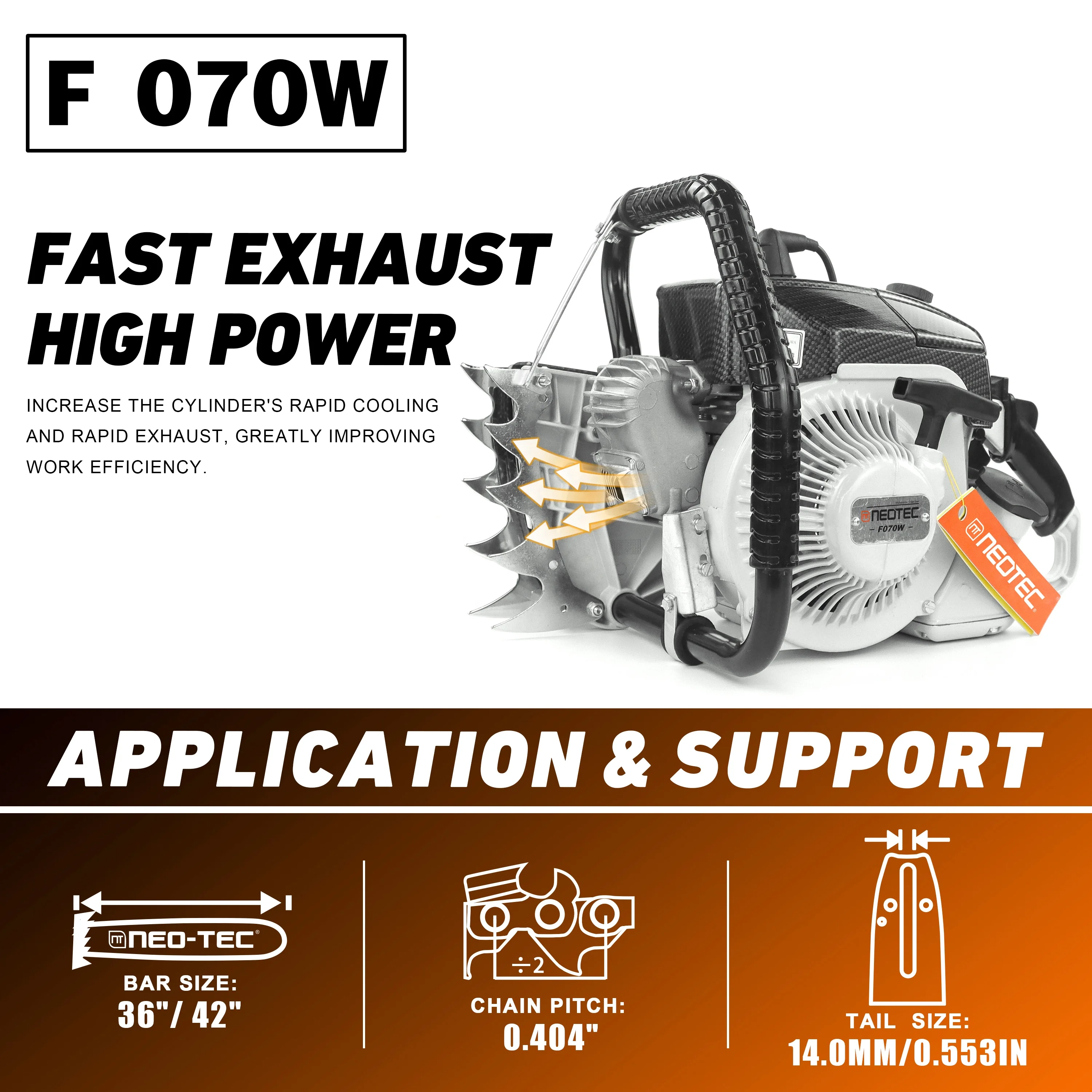 Augo Neo-tec F070w Gas Chainsaw Power Head 105cc 2-cycle 5.2kw 7hp Fit ...