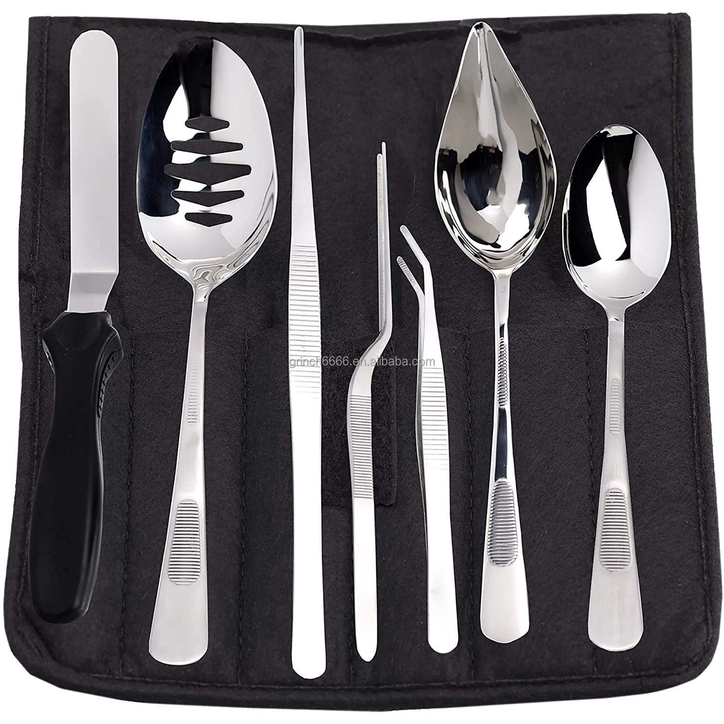CREATIVECHEF Professional Chef Plating Kit, 7 Piece Culinary Plating Set,  Black, Stainless Steel (7 Piece, Black)
